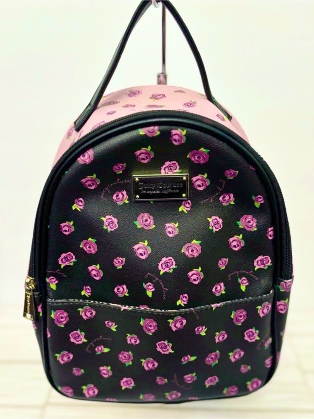 Juicy Couture Black Rose Floral Mini Backpack